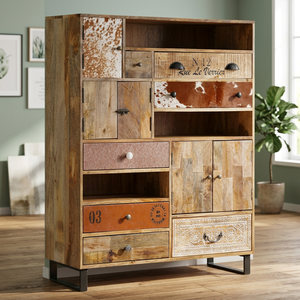 Industrial Foldable Solid Wood Farmhouse Villa Vintage 4 <b>Drawers</b> Apartment Living Room <b>Storage</b> Cabinet Home Furniture - Product Image 2