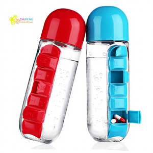 Bouteille d'eau de sport en <span class=keywords><strong>PC</strong></span> de 600 ml pour l'extérieur, avec pilulier 7 jours intégré, portable, pour voyage et escalade, anti-fuite, sans BPA, logo personnalisable - Product Image 2