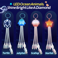 Ocean Design Jellyfish Octopus Led Glowing Charging Cable Universal Mobile Phone USB C Multi 4 en 1 Light up Charging Cable