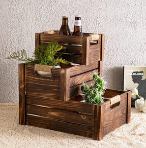 סט מלבן חום כפרי הסיטונאי 3 עץ מקנן תירס קיצוץ - Product Image 1
