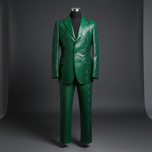 Premium Quality Men's Snake Print Double Breasted Leather Suit Full Set Designer Coat Matching Trousers New Arrival Vintage - Product Image 3