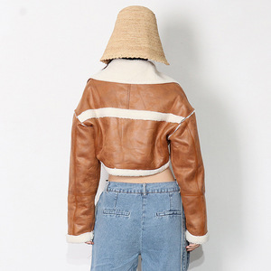 Giacca in Denim da <span class=keywords><strong>Donna</strong></span> 2023 con Maniche Lunghe, Patchwork in Pelle PU Traspirante e Fodera in <span class=keywords><strong>Shearling</strong></span> - Product Image 4