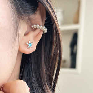 Pendientes de Plata de Ley S925 con Forma de Estrella de Mar Azul, con Tachuelas para la Oreja, Diseño de Cristal Dulce y Exquisito, Compactos y Versátiles - Product Image 2