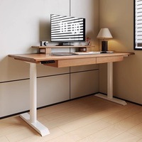 Bureau assis-debout électrique réglable en hauteur OEM avec tiroir, support d'écran, bureau d'ordinateur en bois ergonomique pour le télétravail