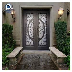 Puerta Personalizada Prima para Villa o Apartamento, Puertas de Hierro Forjado, Puerta de Entrada de Vidrio, Puerta de Entrada Doble de Hierro Forjado para Exteriores - Product Image 2