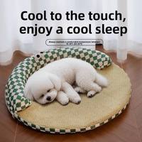 Tapis rafraîchissant et lit pour chien, coussin de glace antidérapant, amovible et lavable pour chiens et chats, tissu Oxford à motif à carreaux, toutes saisons, universel