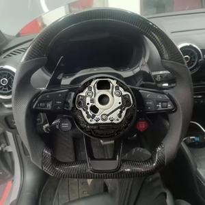 Volant en fibre de carbone semi-perforé avec bouton de démarrage R8 et sélecteur de mode de conduite pour <span class=keywords><strong>Audi</strong></span> A3 A4 A5 A6 C7 C8 Q3 Q5 Q7 SQ5 SQ8 TTRS - Product Image 5