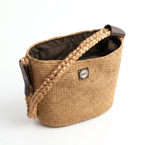 Bolso de Hombro Tejido de Rafia, Estilo Bohemio, Correa Única, Parte Superior Abierta, Color Beige Natural - Product Image 2