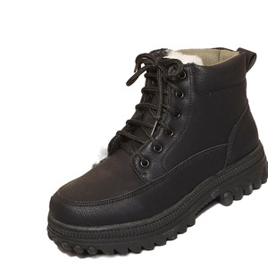 Botas de Nieve para Hombre, Impermeables, de Piel Vacuna, Tacón Medio, para Trabajo al Aire Libre, Color Sólido, con Cordones Delanteros, Forro de Piel de Oveja Cálida - Product Image 1