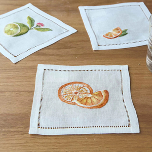 Servilletas de Cóctel de Lino Limón – Servilletas Reutilizables 100% Lino Natural, Diseño Cítrico Fresco para Bar, Fiesta, Boda - Product Image 1