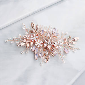 RE3498 Peigne à cheveux de mariée fleur or rose Barrette à cheveux Bijoux de cheveux de mariage Coiffe de demoiselle d'honneur - Product Image 4