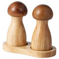 Ensemble moulin à sel et à poivre manuel en forme de champignon, en bois massif d'acacia, avec base en bois, vente en gros