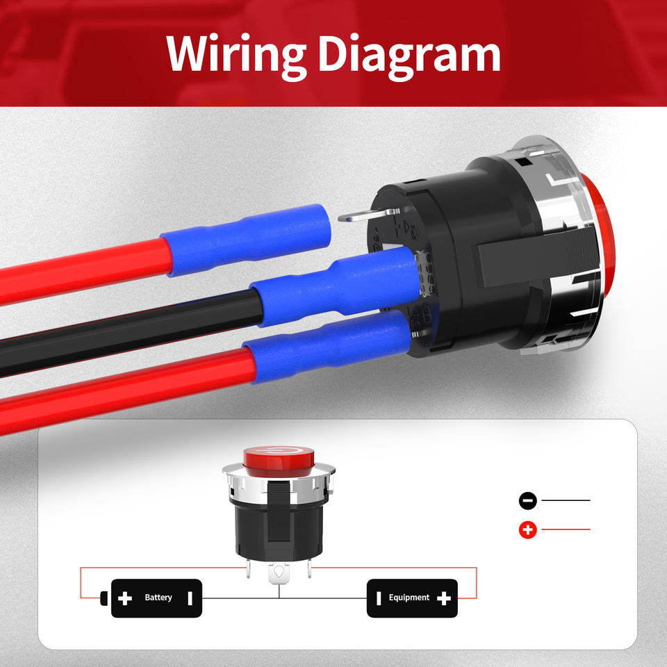 28MM 4Pin Red LED Lighted ON-OFF Push Button Switch the Power Switch Button Start Switch Accessory for Kids Powered Ride