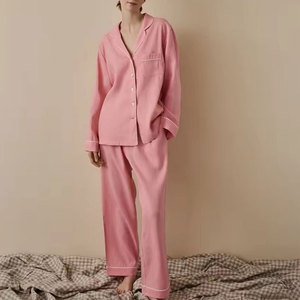 Conjunto de Pijama de <span class=keywords><strong>Lino</strong></span> Verde para <span class=keywords><strong>Mujer</strong></span>, Diseño Nuevo Personalizado, Otoño, 100% <span class=keywords><strong>Lino</strong></span>, Informal, para Dormir, Manga Larga, Holgado - Product Image 3