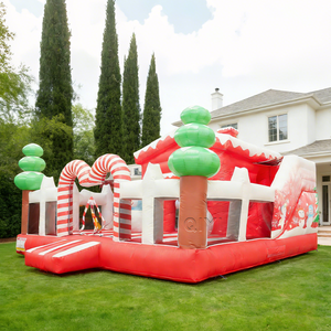 Château gonflable sur le thème de Noël commercial, décoration en forme de canne à sucre, aire de jeux pour enfants en plein air, matériau PVC, installation facile, couleur personnalisée - Product Image 1
