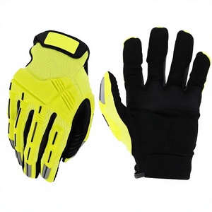 High Visibility Yellow PU Safety <b>Gloves</b> With Textured Fingertips Anti-Slip <b>Knit</b> Wrist General Purpose - Product Image 3