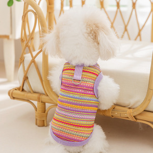 Gilet tricoté ajouré rayé printemps-été pour chiens, Teddy, Bichon Frisé, vêtements pour animaux à deux pattes - Product Image 2