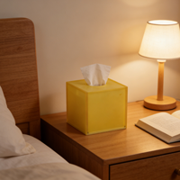 Boîte à mouchoirs carrée translucide givrée jaune, style minimaliste, support de serviettes en cube, moderne, étanche, durable, pour décoration de bureau