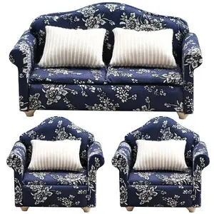 1:12 Puppenhaus Mini Möbel Wohnzimmer Szene Modell Schlafzimmer blaue Blumen Sofa Set