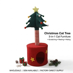 Arbre à chat de Noël <span class=keywords><strong>3</strong></span>-en-1 avec griffoir en sisal et lit pour chat, mobilier d'intérieur pour chat, vente en gros, fournisseur de produits festifs pour animaux de compagnie - Product Image 3