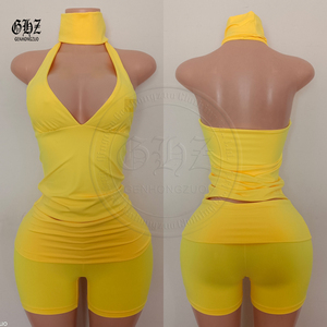 Completo da <span class=keywords><strong>donna</strong></span> 2 pezzi <span class=keywords><strong>in</strong></span> <span class=keywords><strong>velluto</strong></span> con top a tubino e pantaloncini a righe a blocchi, personalizzabile, collezione estiva 2026 Y2K - Product Image 6