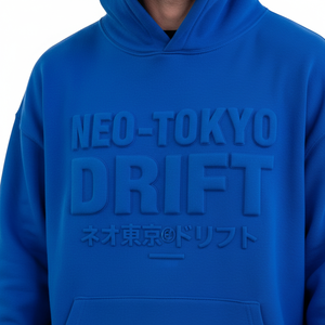 เสื้อฮู้ดดี้สตรีทแวร์ญี่ปุ่นลายพิมพ์นูน 3 มิติ สีน้ำเงินสด น้ำหนัก 500GSM ผ้าฝ้ายพรีเมียม ผลิตตามสั่ง (OEM) สำหรับฤดูร้อน สไตล์นีโอโตเกียวดริฟท์ - Product Image 2