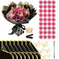Bouquet de roses en tissu rose doré explosif, cadeau d'anniversaire immortel, fait à la main, bricolage 3D, couronne de papillon