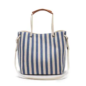 Designer Women's Tote Bag Small Medium Stripe Canvas Shoulder Bag Hobo Bag Daily Working Handbag