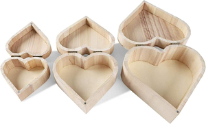 Élégant coffret cadeau magnétique en bois brut, lot de 3 boîtes de rangement pour bibelots en forme de cœur, surface lisse, décoration artistique texturée - Product Image 4