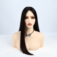 Topper de cheveux naturels noirs avec clips, postiche lisse en dentelle pour cheveux fins