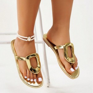 Sandales plates à enfiler grande taille pour femmes, nouveau modèle 2026, avec boucle métallique, pour l'été et la plage - Product Image 4