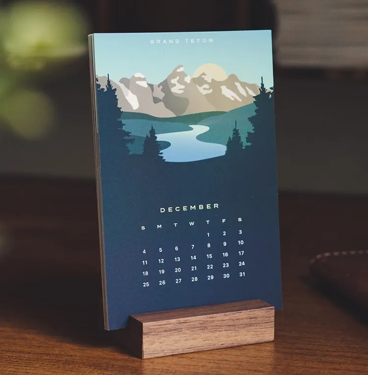 Jieyou-Calendario de escritorio con soporte de madera, tarjeta duradera personalizada, 2022