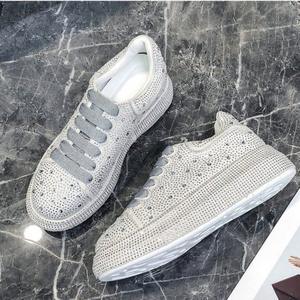Disponibili <span class=keywords><strong>Sneakers</strong></span> Autunnali da Donna con Strass, Suola Spessa, Bianche e Argento, Cristalli Luccicanti, Scarpe Casual Alla Moda - Product Image 2