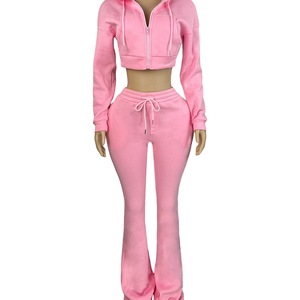 Conjunto <span class=keywords><strong>de</strong></span> Sudadera con Capucha y Cremallera para Mujer con Logotipo Personalizado, Pantalones Deportivos <span class=keywords><strong>de</strong></span> Felpa Gruesa, Conjunto <span class=keywords><strong>de</strong></span> <span class=keywords><strong>Dos</strong></span> Piezas - Product Image 3