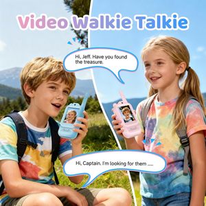 Lot de 2 talkies-walkies vidéo rechargeables pour enfants de 3 à 12 ans avec 16 canaux, portée <1,5 km, bleu + rose, radio bidirectionnelle éducative - Product Image 5