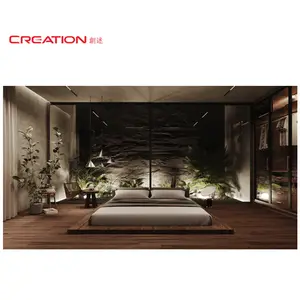 CREATION Light Luxury Design Tatami Style Artist Solid Wood Walnut Veneer Hotel Bedroom Furniture For Project