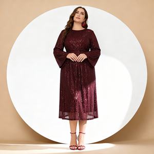 Vestido Abaya de Poliéster con Lentejuelas Bordadas, Elegante y Personalizado al por Mayor para Mujeres Musulmanas, para Ocasiones Especiales - Product Image 2