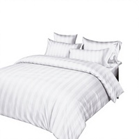 Parure de lit d'hôtel blanche en satin rayé en polyester, en stock en Pologne, pour la vente en gros et le dropshipping en UE, linge d'hôtellerie