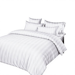 Poland Stock White Hotel <b>Bedding</b> <b>Set</b> Sateen <b>Stripe</b> Polyester Duvet Cover for EU Dropshipping Hospitality Linen - Product Image 1