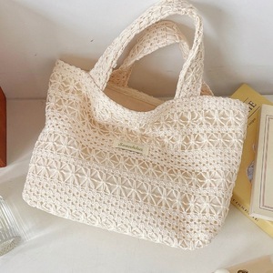 Summer casual shoulder <b>bag</b> lace <b>canvas</b> <b>bag</b> <b>large</b> capacity tote <b>bag</b> hollowed out women's handbag - Product Image 1