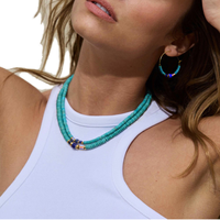 Collier pendentif en acier inoxydable fait main, style décontracté/sportif, pierre naturelle, perle de verre bleu turquoise, unisexe