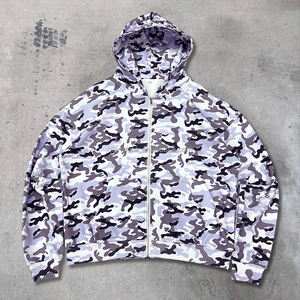 Sweat à capuche zippé en coton éponge français personnalisé printemps sweat à capuche Streetwear lourd sweat à capuche zippé camouflage surdimensionné pour hommes - Product Image 1