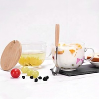 Mug Kopi Kustom Grosir, Cangkir Kaca untuk Minum Air, Susu, Teh, Sereal Sarapan dengan Tutup Bambu