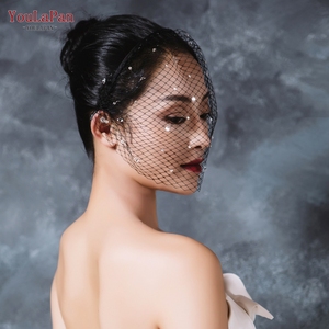 YouLaPan Voile de mariée court, accessoire pour <span class=keywords><strong>cheveux</strong></span>, bandeau en résille, pour fête/<span class=keywords><strong>mariage</strong></span>, avec perles en strass, coiffe monocouche VA12-B - Product Image 5