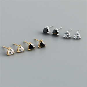 नया फैशन बड़ा चमकदार जिरकॉन स्टोन स्टड 925 स्टर्लिंग चांदी त्रिकोण हीरे के पत्थर की बालियां - Product Image 2