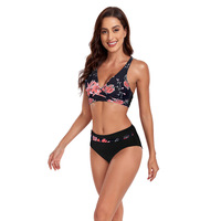 2026 Nieuwe Halter V-hals Wikkel Bikini Set Dames Hoge Taille Buikcontrole Kleurblok Print Push-up 2-delig Zwempak Verwijderbaar