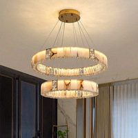 Lustre moderne de luxe en albâtre naturel pour hall d'hôtel, projet d'hôtel, lampe suspendue en marbre et cristal d'Espagne