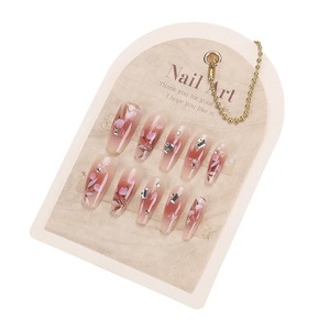 เล็บปลอมปลายเล็บปลอมแบบไล่ระดับสีทำมือสำหรับฤดูร้อนปลายเพชรเทียมดอกไม้รูปแมว - Product Image 5