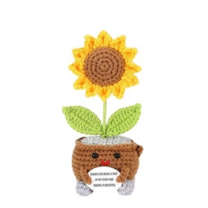 Plantes en pot au crochet faites à la main pour Noël, cadeau motivant, lavande et marguerite tricotées pour la décoration de bureau et de fêtes - Product Image 4