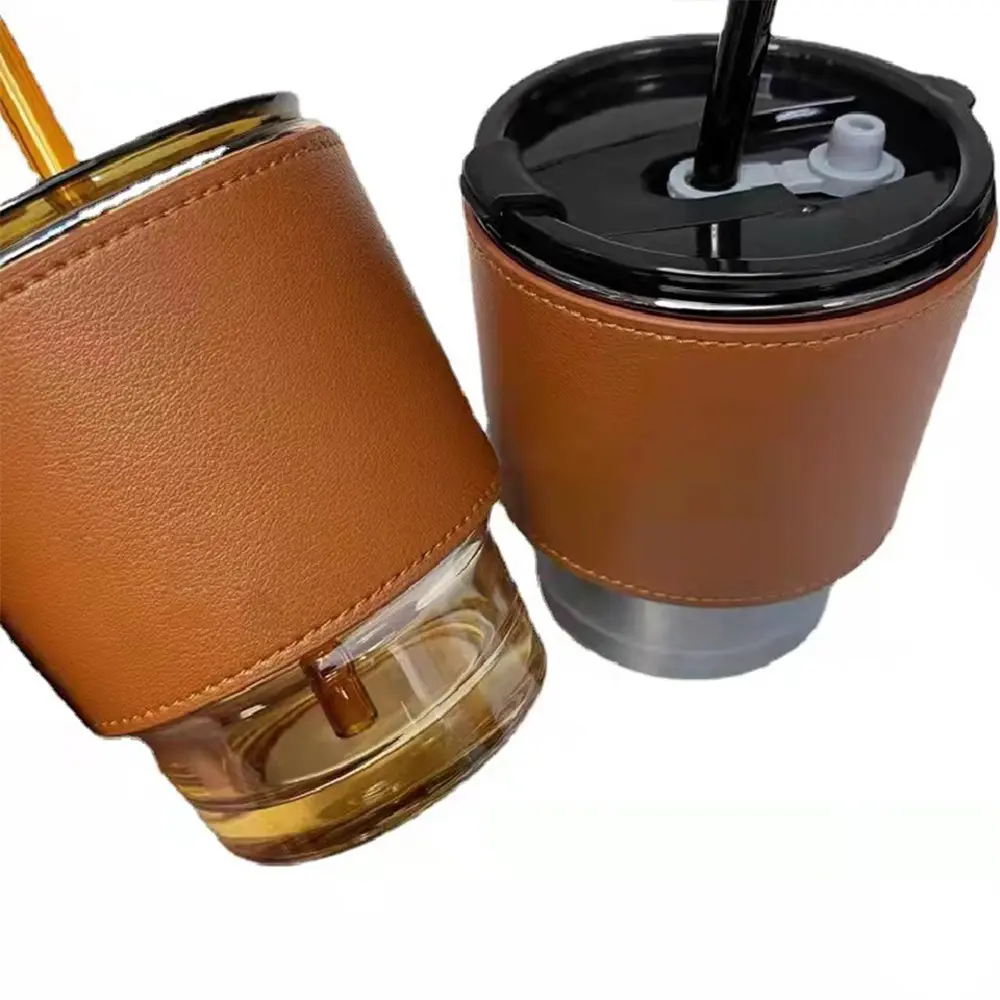 القهوة الأكمام فناجين قهوة خزف متعددة الاستعمال حامل بو كوب جلدي كم أنيق مشروب بارد حامل كوب قابل للحمل لعقد